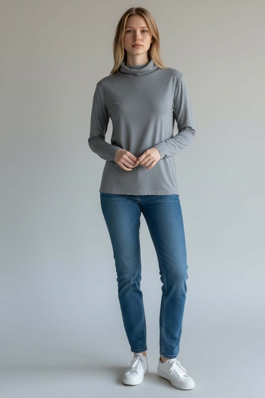 EDDIE BAUER Turtleneck Size L Gray Long Sleeve Shirt Top